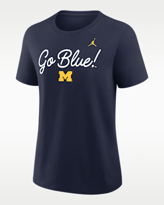 コウ　ミシガン大学　ナイキ ゲームシャツ XXL 紺 バック Mロゴ Michigan Script Mantra Logo Women's Nike College T-Shirt. Nike.com